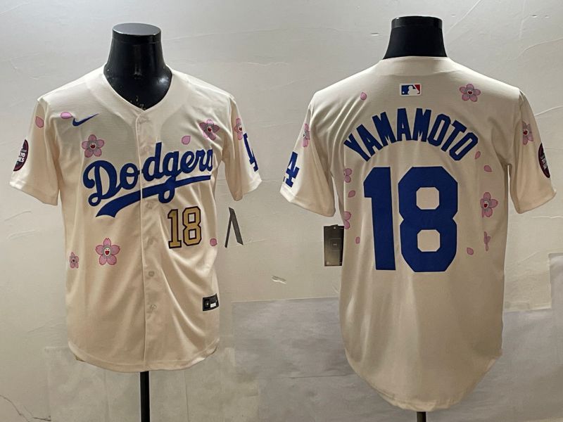 Men Los Angeles Dodgers #18 Yamamoto Cream Sakura Edition 2025 Nike MLB Jersey style 11